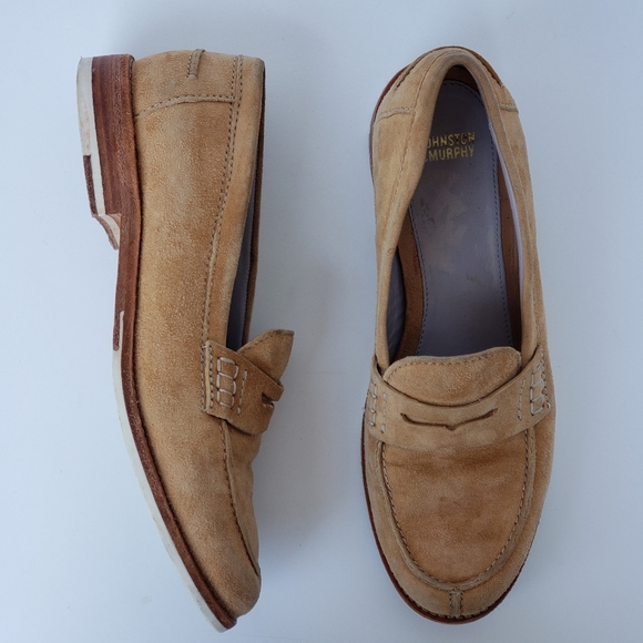 Johnston Murphy Tan Suede Penny Loafers 